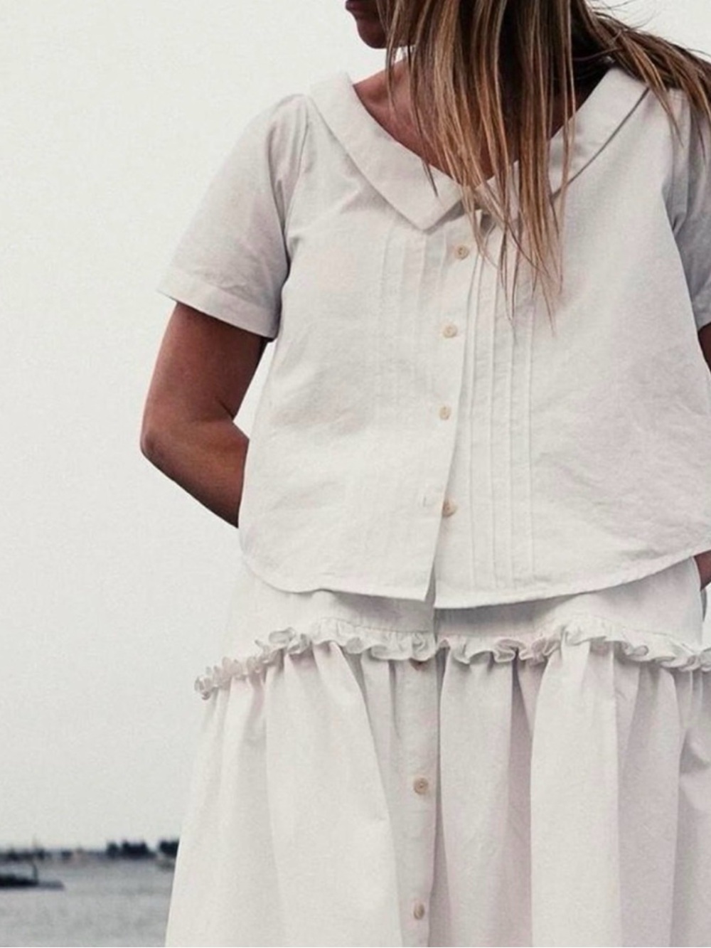 Rudy Jude Cream Short-Sleeve Pleated Button Front Top